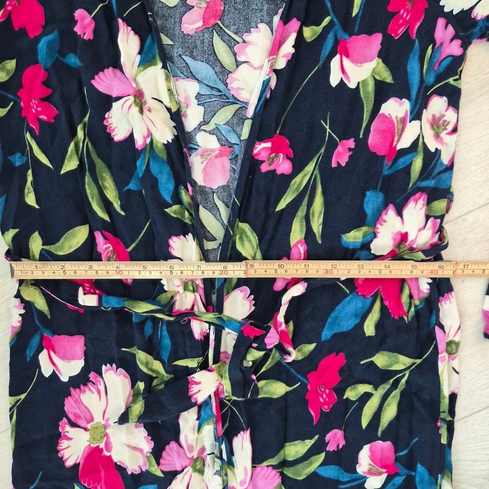 Victoria Leland Floral Duster Cardigan Navy Pink Viscose Tie Waist OS Whimsigoth - Picture 10 of 11